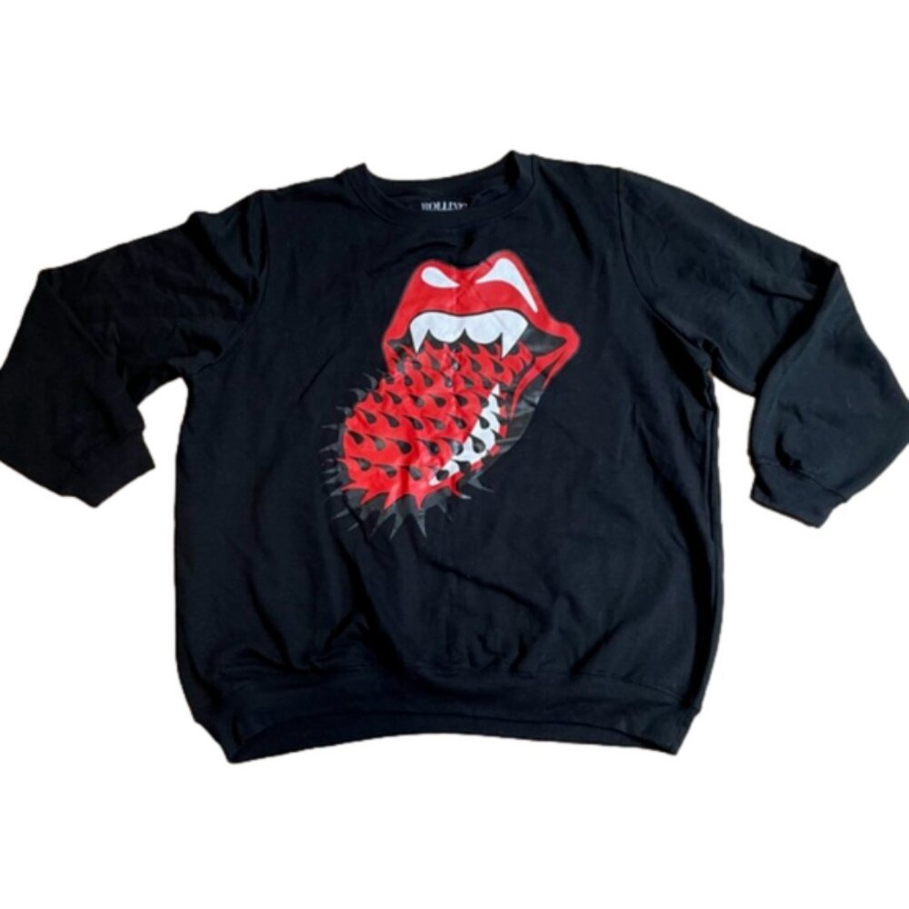 Rolling Stones Black Spiked Tongue Crewneck Sweater Size XXL NWT